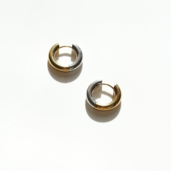 14K Gold Filled Two Tone Hoop Earrings - Picture 2 of 4